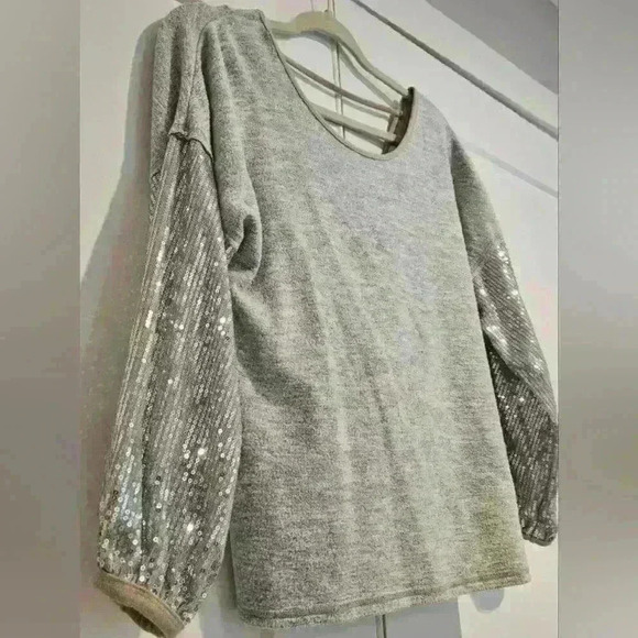 Sequin Sleeve Grey Sweater - Picture 2 of 9